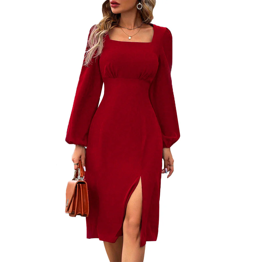 Damen Figurbetontes Midi-Kleid mit Schickem Quadrat-Ausschnitt und Eleganten Puffärmeln Heidi-Mode - Image 5