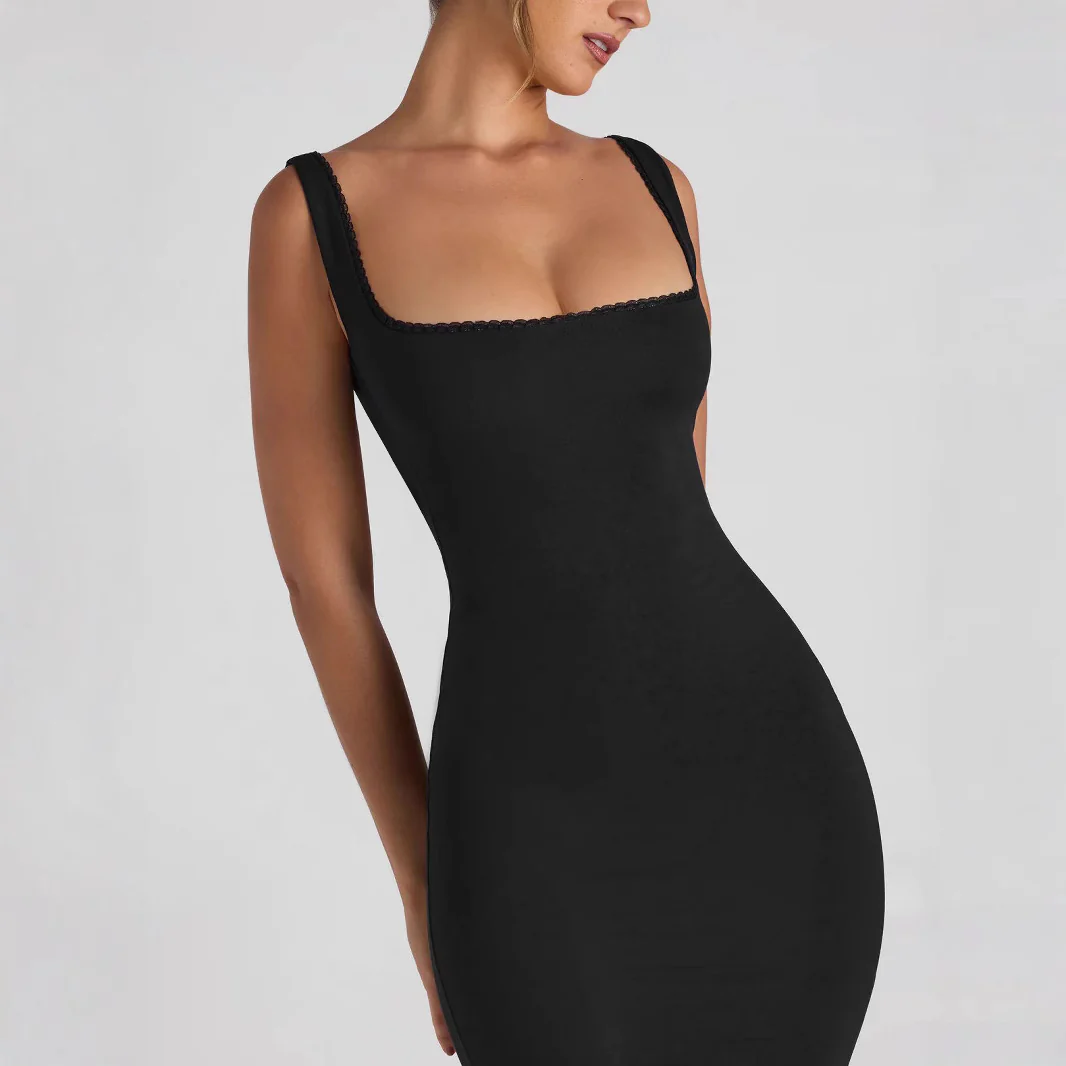 Damen figurbetontes Midikleid mit quadratischem Ausschnitt und Spitzenakzenten Heidi-Mode - Image 5