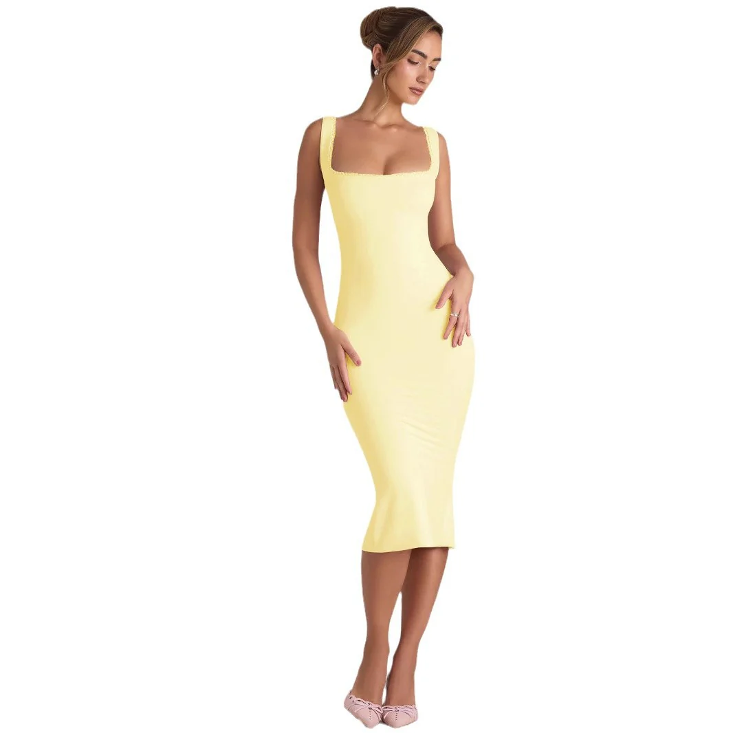 Damen figurbetontes Midikleid mit quadratischem Ausschnitt und Spitzenakzenten Heidi-Mode - Image 6