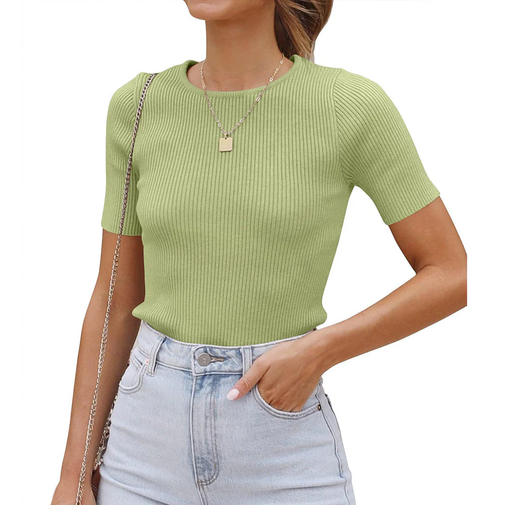 Damen Figurbetontes T-Shirt mit Feiner Rippstruktur und Rundhalsausschnitt Heidi-Mode - Image 4