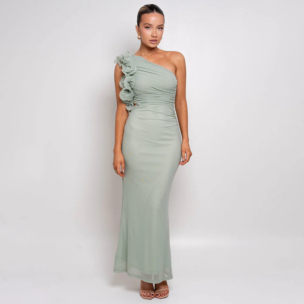 Damen Figurschmeichelndes Midi-Kleid mit Asymmetrischem Ausschnitt und Rüschendetails Heidi-Mode - Image 11