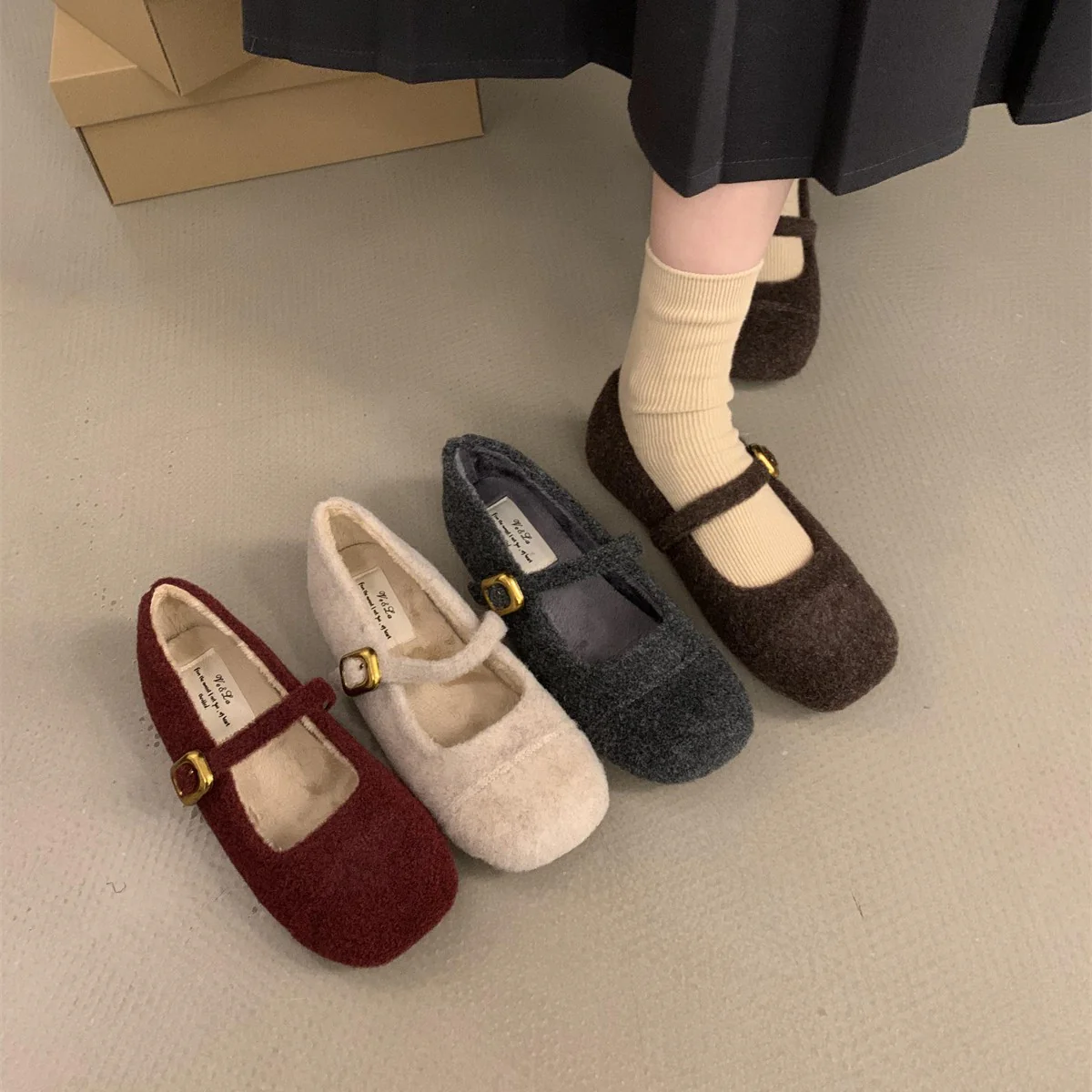 Damen Filz Ballerinas mit praktischem Riemchen und luxuriösem Innenfutter Heidi Mode - Image 2