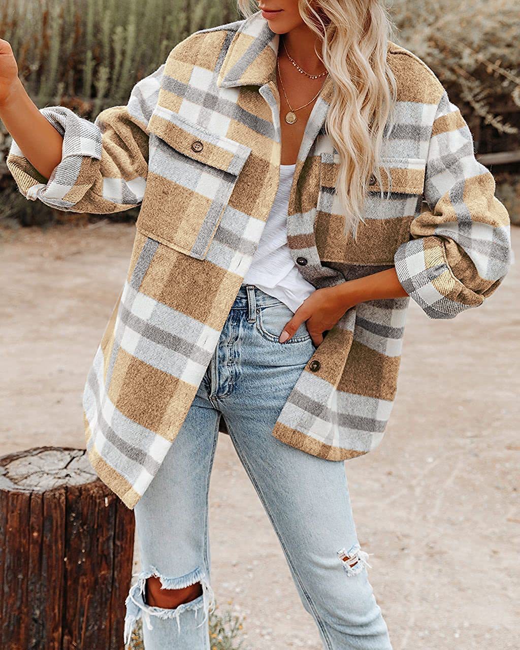 Damen Flanell Overshirt mit kariertem Muster und praktischen Brusttaschen Heidi-Mode - Image 10