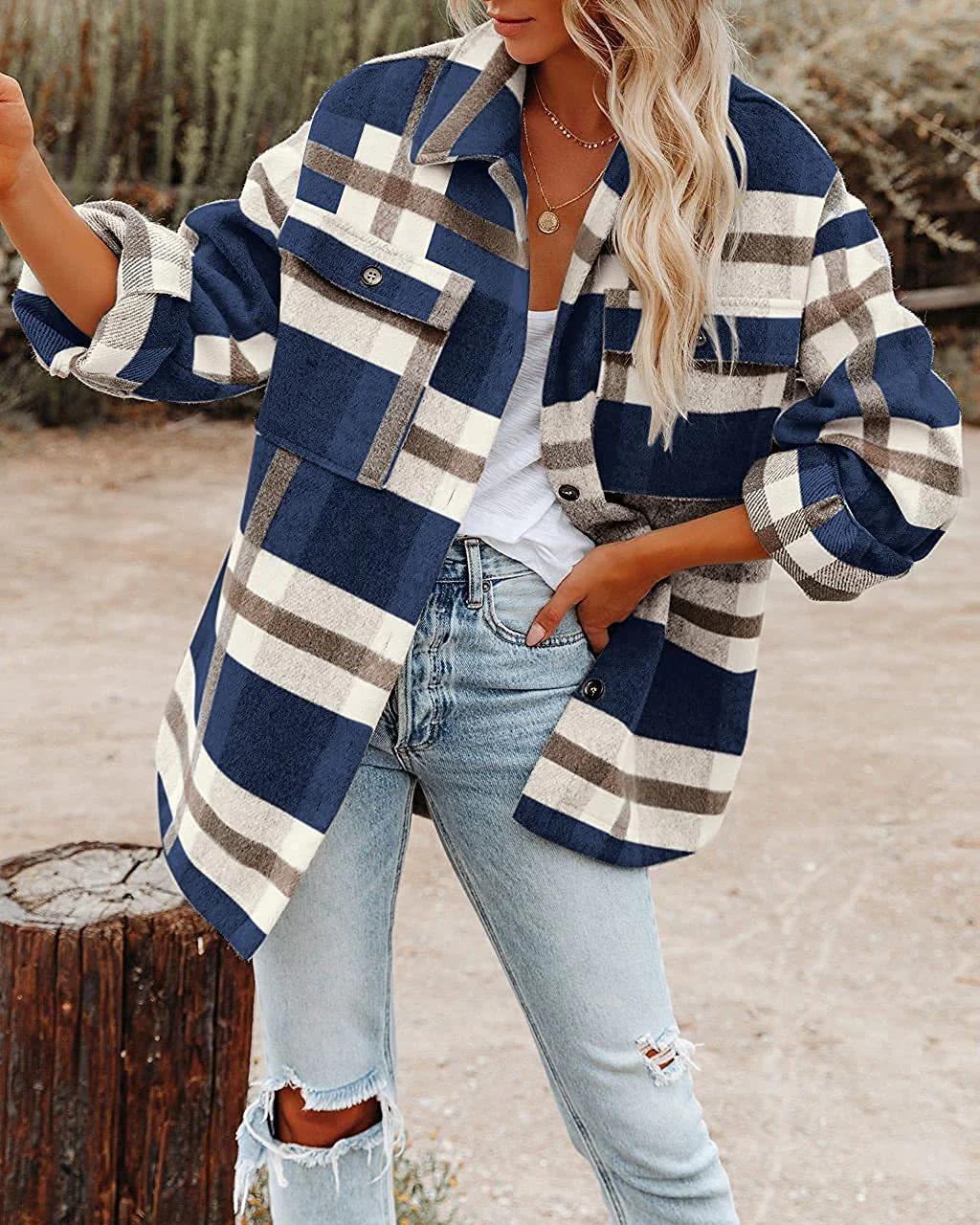 Damen Flanell Overshirt mit kariertem Muster und praktischen Brusttaschen Heidi-Mode - Image 2