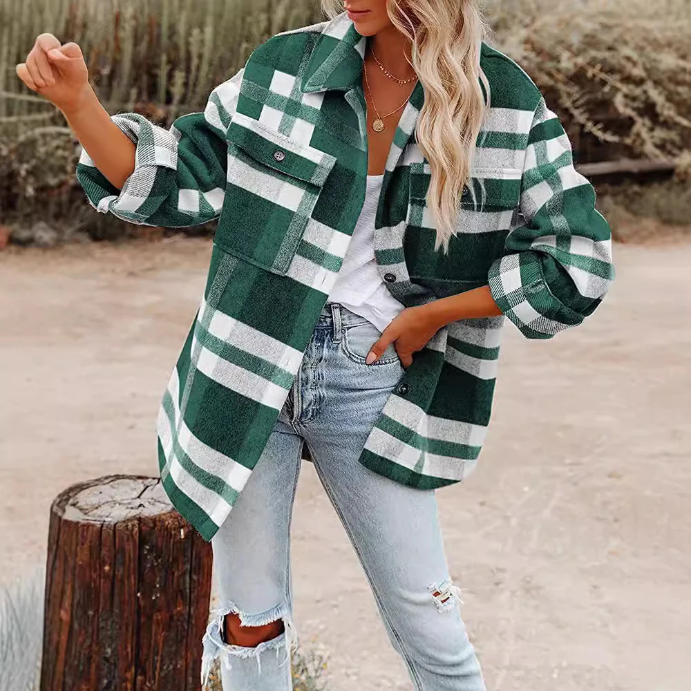 Damen Flanell Overshirt mit kariertem Muster und praktischen Brusttaschen Heidi-Mode - Image 4