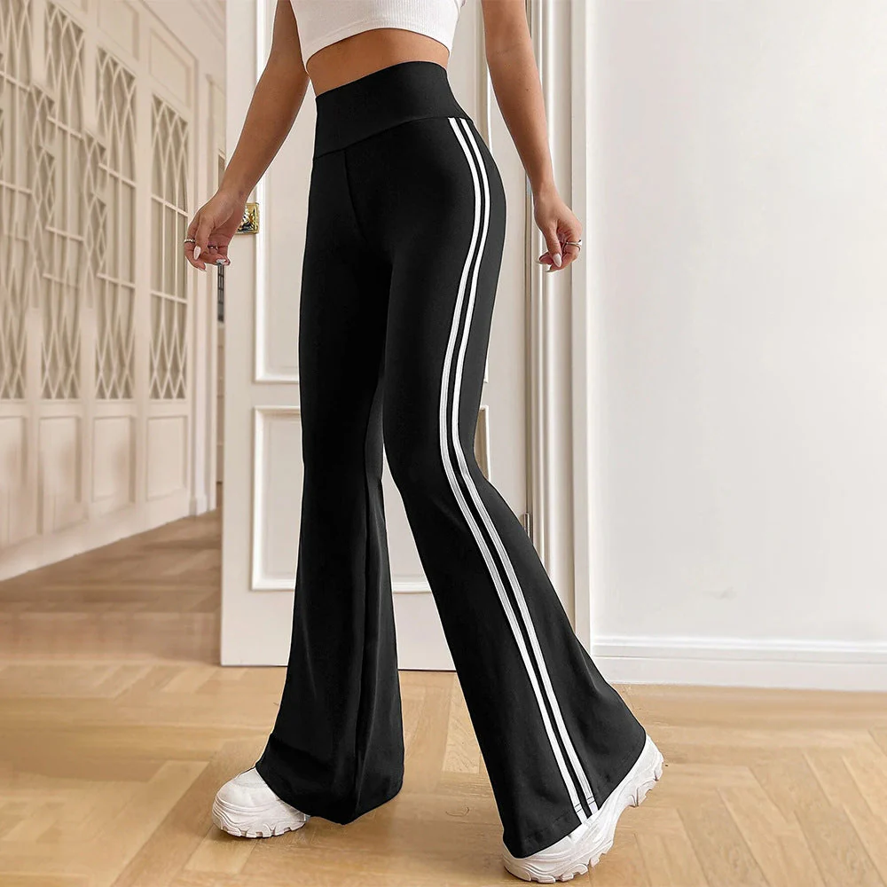 Damen Flared Sportleggings mit Hohem Bund und Seitlichen Streifen Heidi-Mode - Image 2