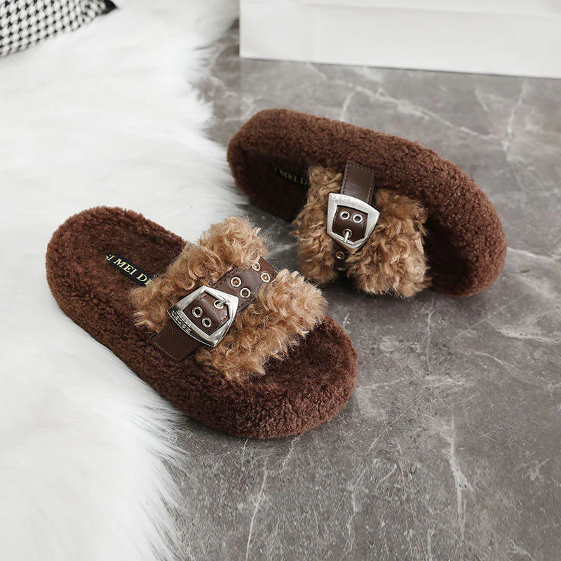 Damen Flauschige Hausschuhe mit modischer Schnalle und kuscheligem Innenfutter Heidi Mode - Image 8