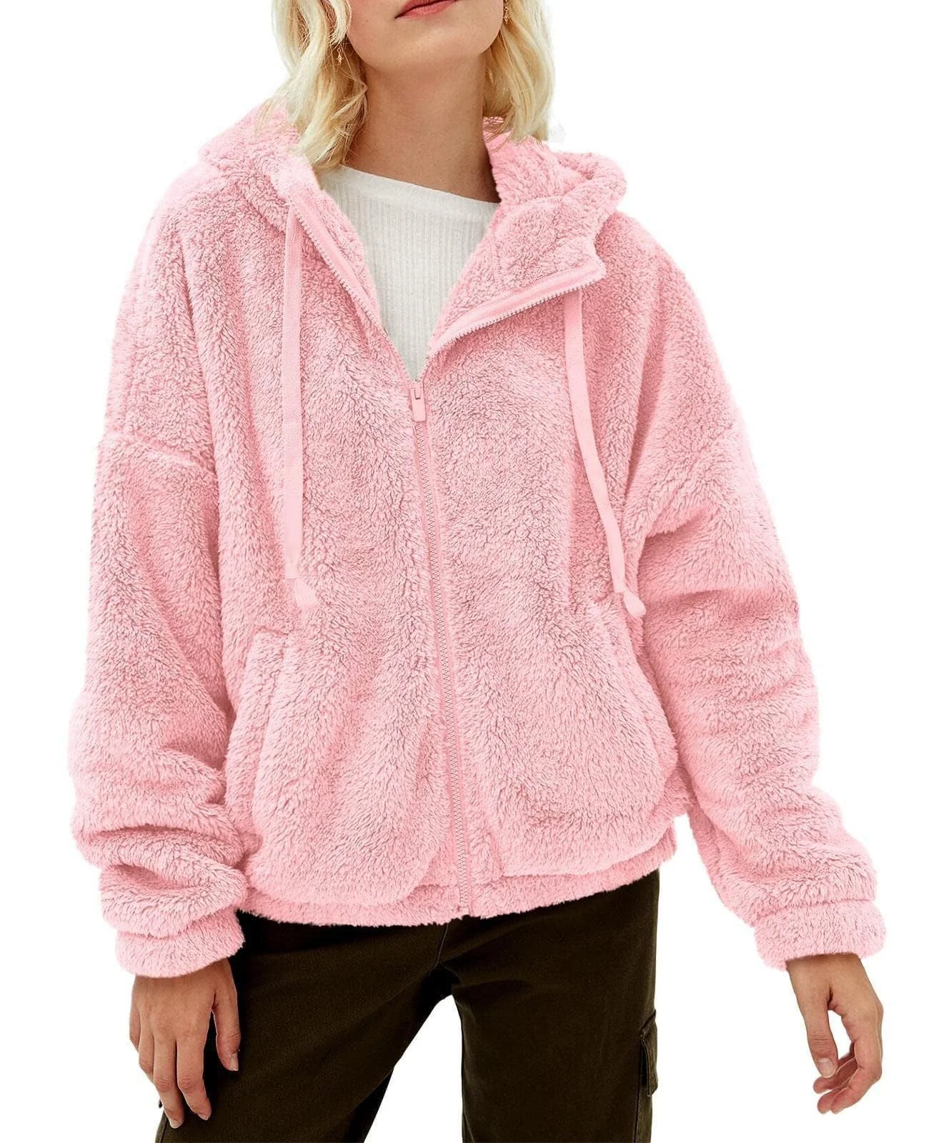 Damen Flauschige Kapuzenjacke mit Praktischen Taschen und Reisverschluss Heidi-Mode - Image 10
