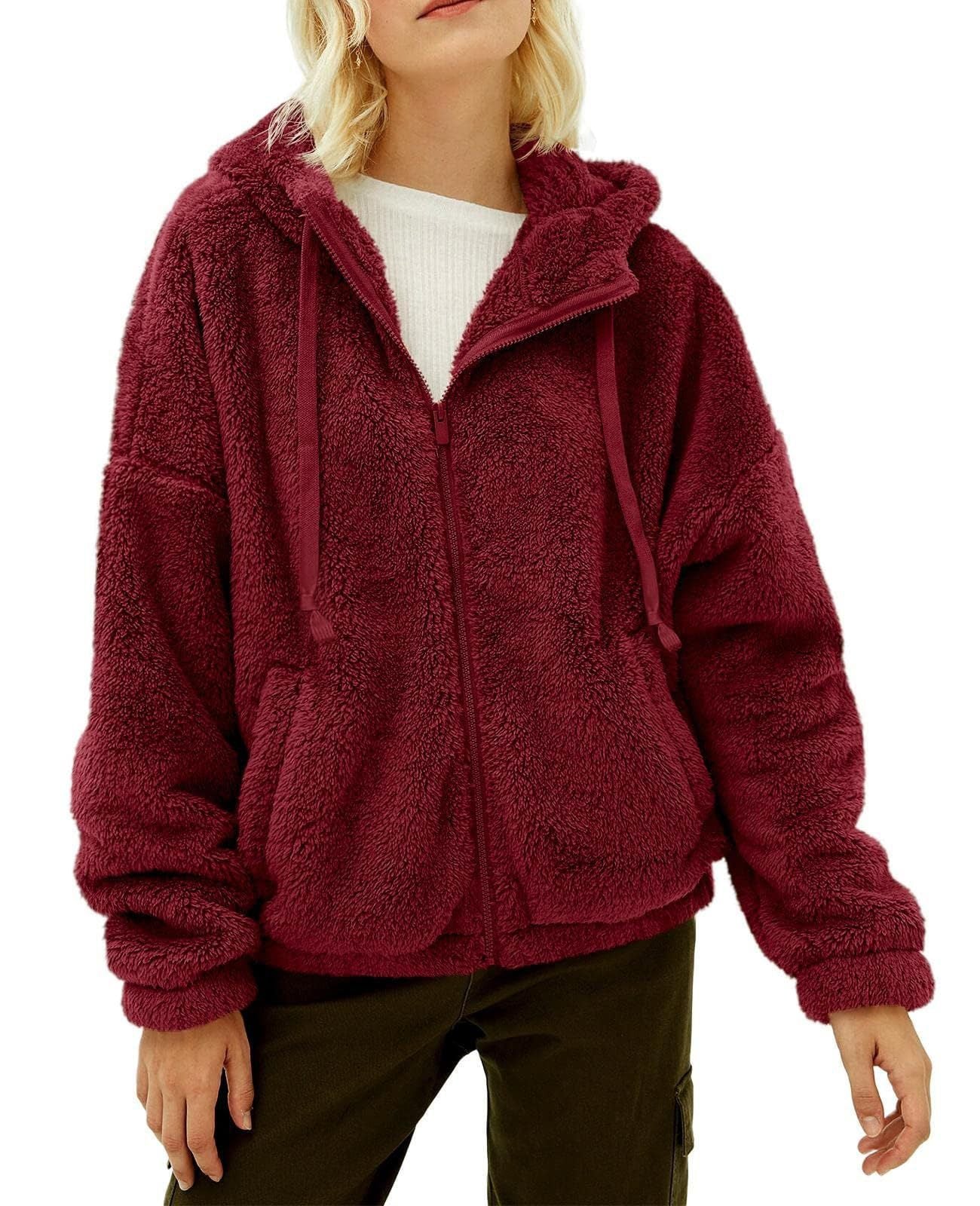 Damen Flauschige Kapuzenjacke mit Praktischen Taschen und Reisverschluss Heidi-Mode - Image 6