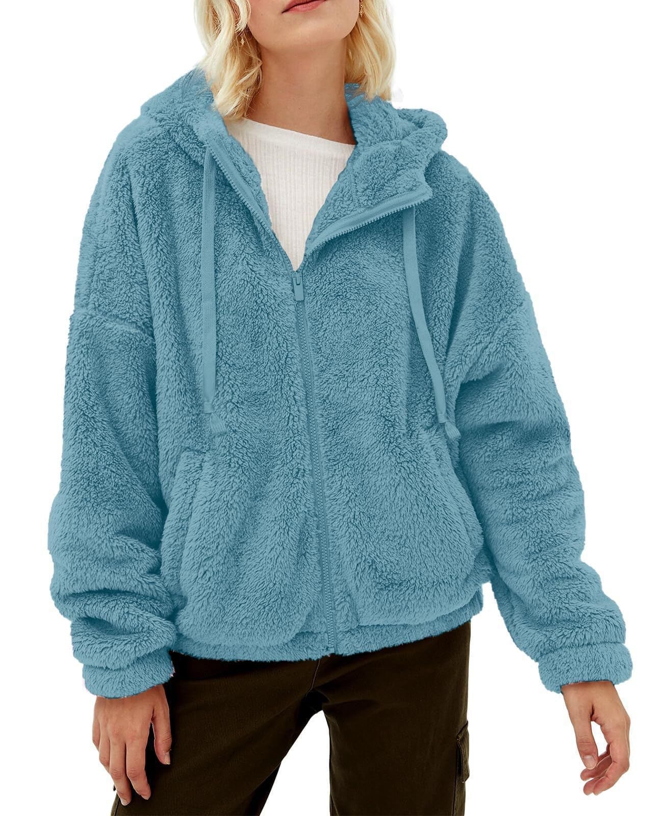 Damen Flauschige Kapuzenjacke mit Praktischen Taschen und Reisverschluss Heidi-Mode - Image 7