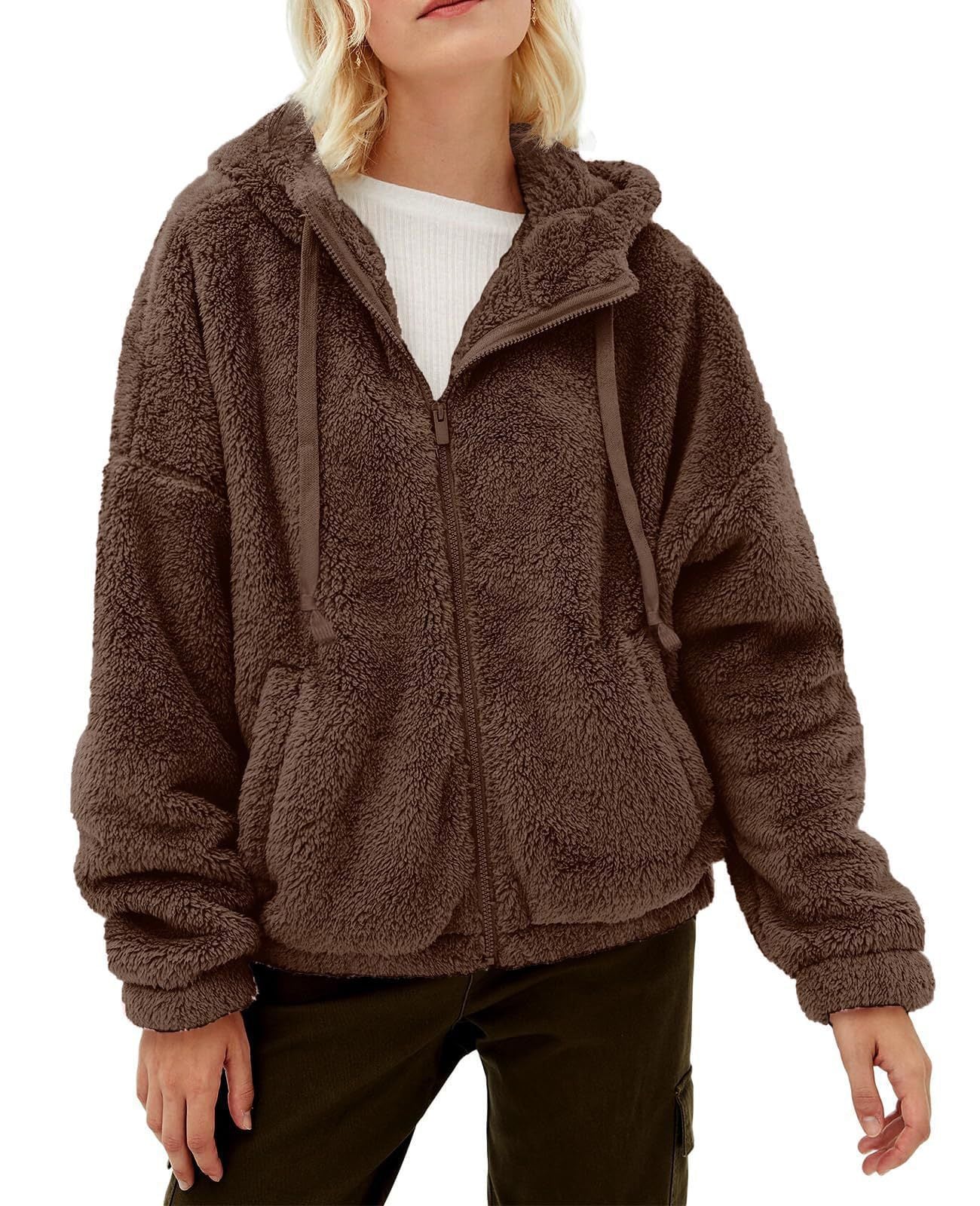 Damen Flauschige Kapuzenjacke mit Praktischen Taschen und Reisverschluss Heidi-Mode - Image 8