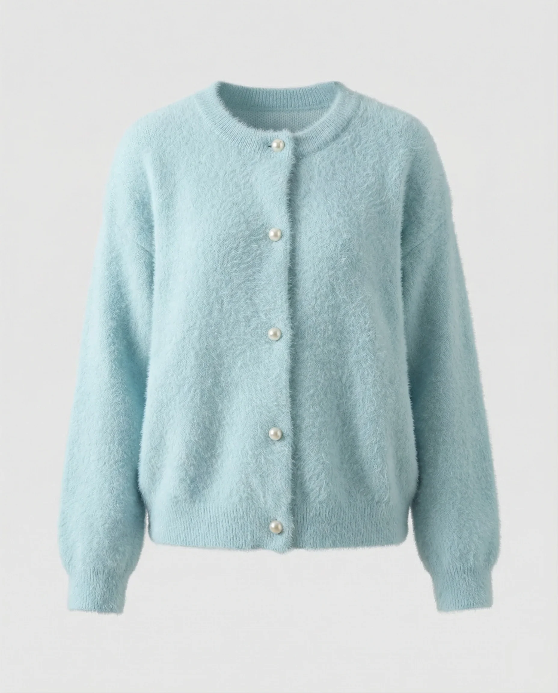 Damen flauschige Kurzstrickjacke im Angora-Optik mit Perlenknöpfen Heidi-Mode - Image 5