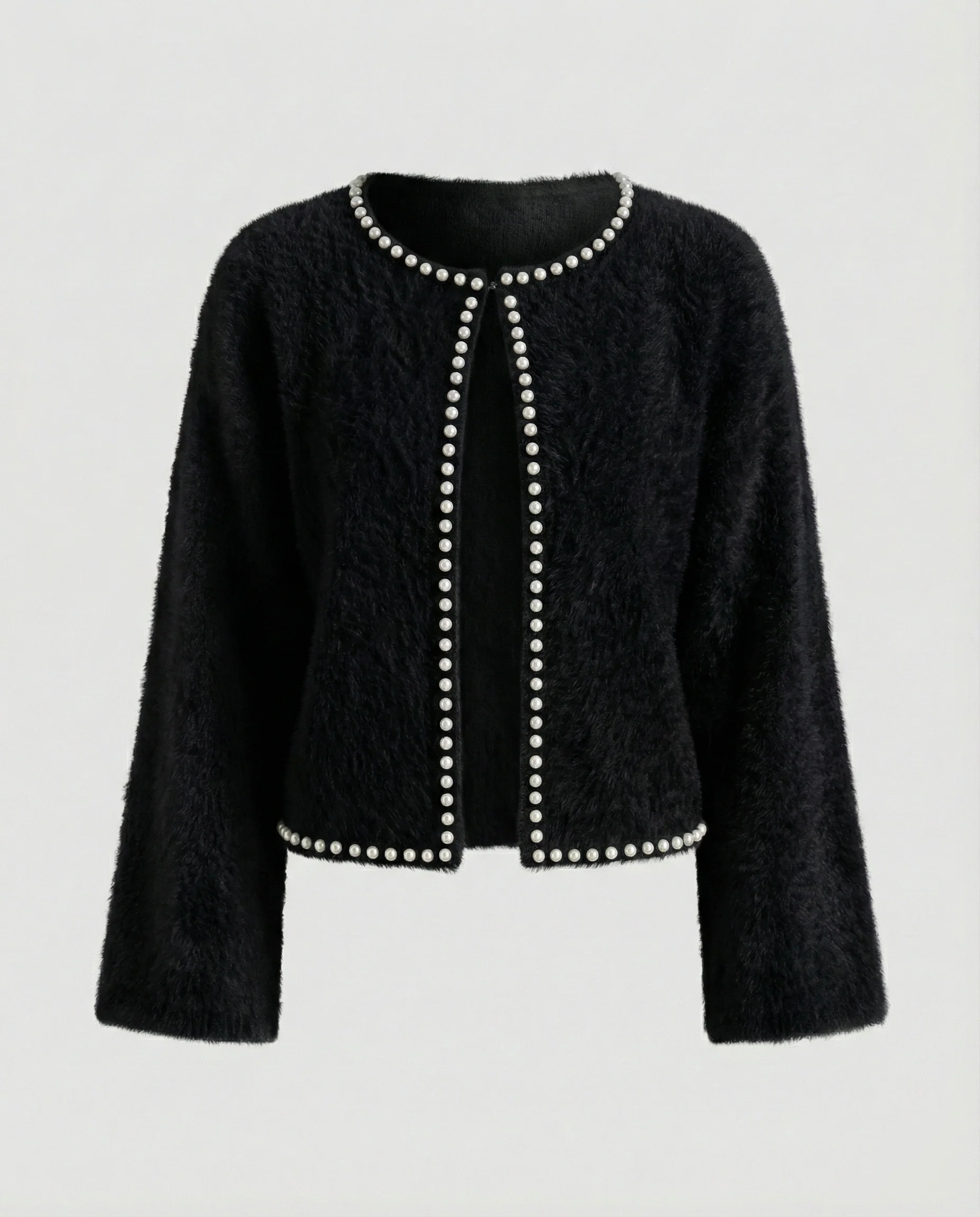 Strickjacke Damen flauschig mit Perlenverzierung - Image 6