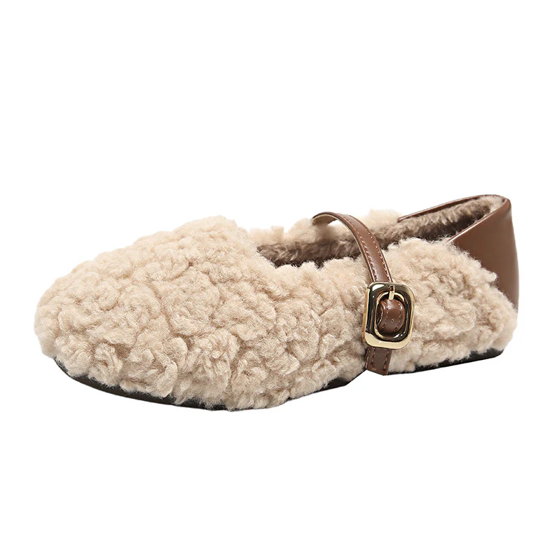 Damen Fleece Hausschuhe mit modischem Riemen und Warmfutter Heidi Mode