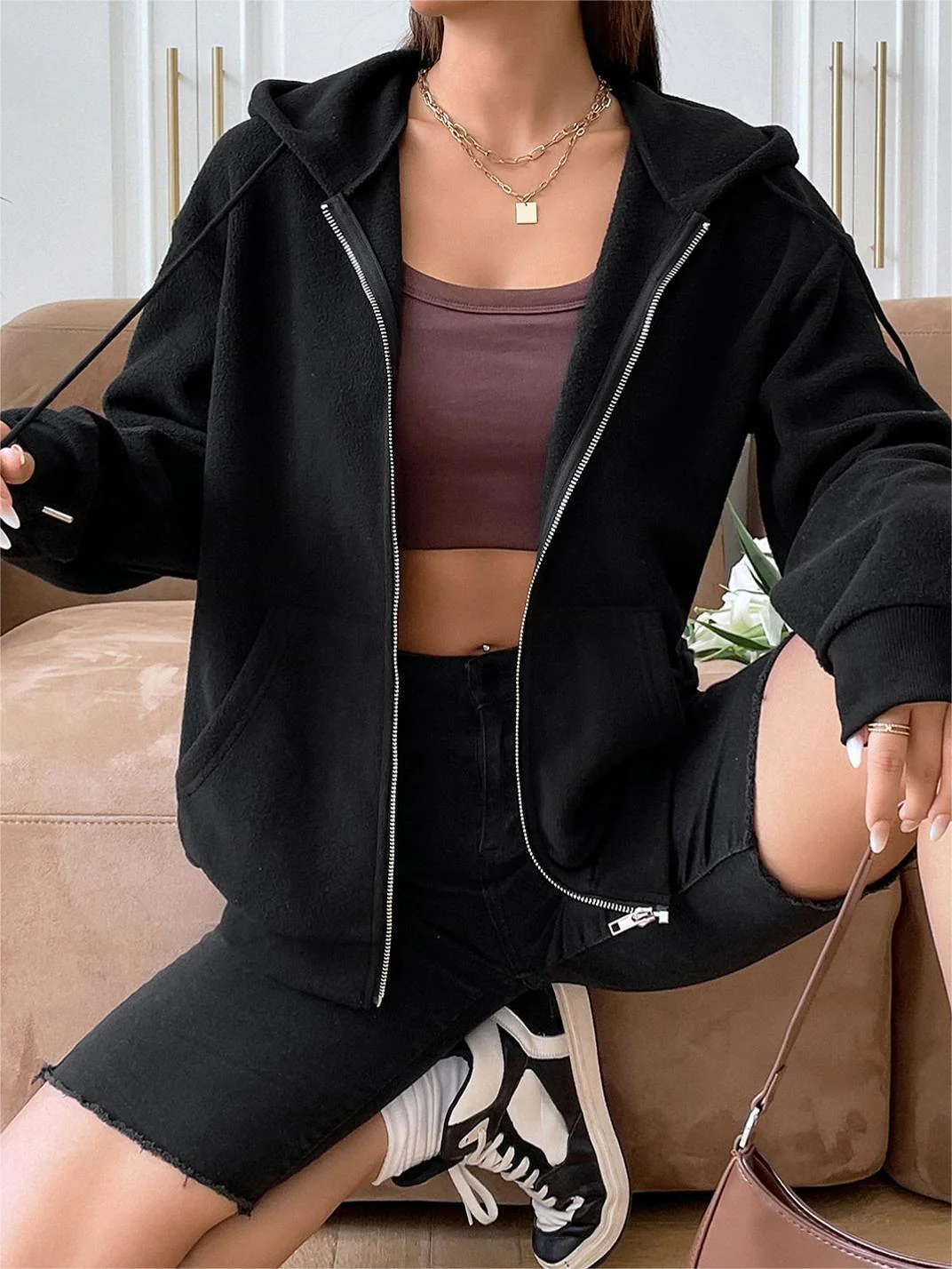 Damen Fleecejacke mit Kapuze und Reißverschluss Heidi-Mode - Image 6