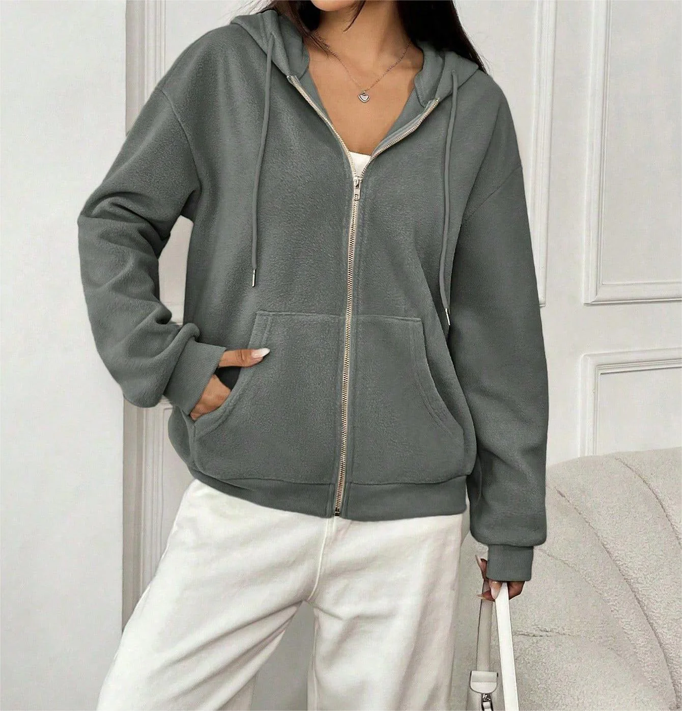 Damen Fleecejacke mit Kapuze und Reißverschluss Heidi-Mode - Image 8