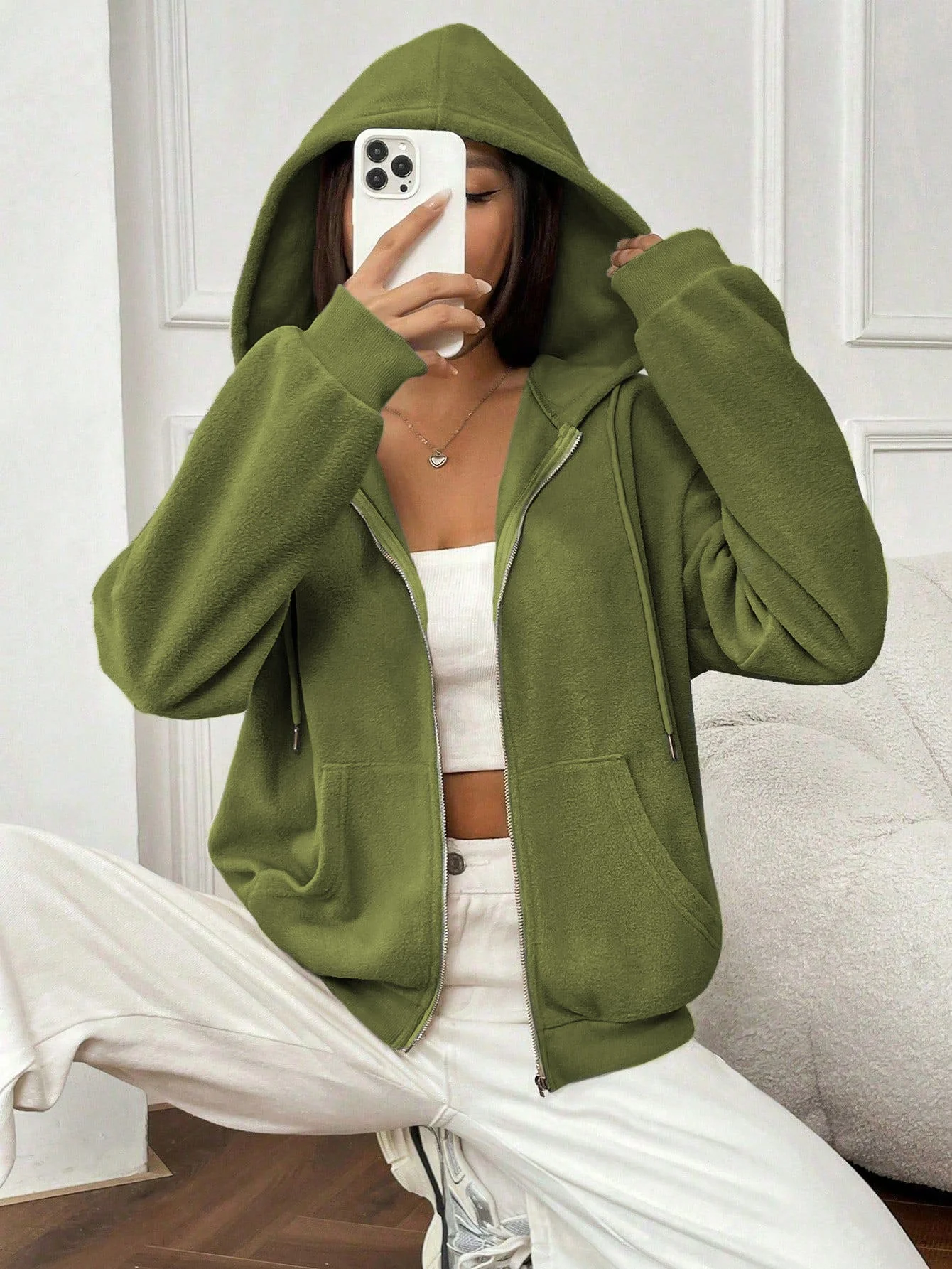 Damen Fleecejacke mit Kapuze und Reißverschluss Heidi-Mode - Image 9