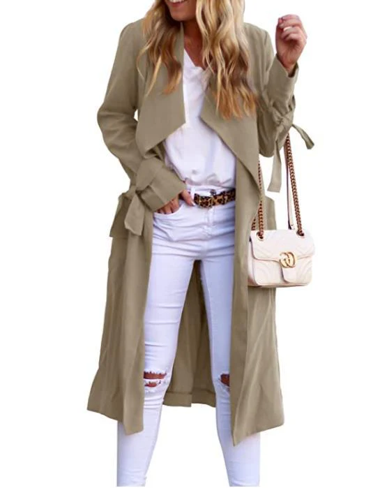 Damen Fließender Trenchmantel mit Bindegürtel und großem Revers Heidi-Mode - Image 7