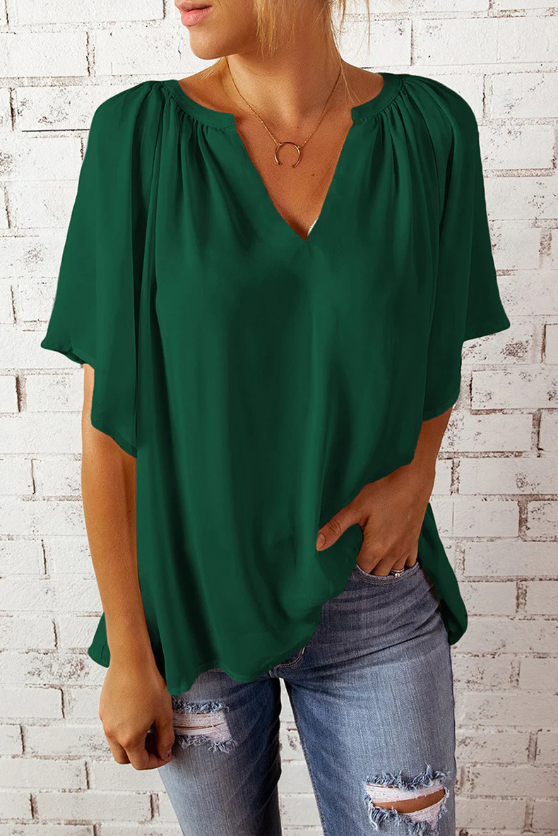 Damen Fließendes Blusenshirt mit ballonförmigen Ärmeln und elastischem Saum Heidi-Mode - Image 10