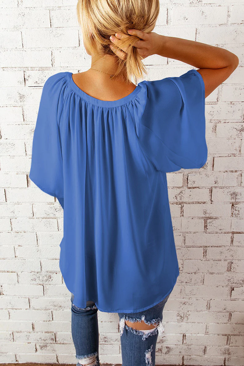 Damen Fließendes Blusenshirt mit ballonförmigen Ärmeln und elastischem Saum Heidi-Mode - Image 11