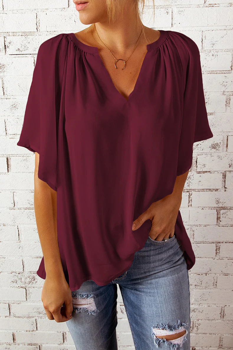 Damen Fließendes Blusenshirt mit ballonförmigen Ärmeln und elastischem Saum Heidi-Mode - Image 3