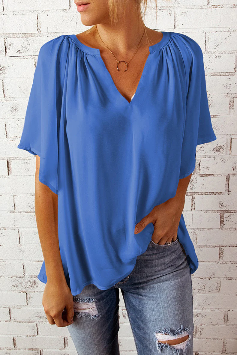 Damen Fließendes Blusenshirt mit ballonförmigen Ärmeln und elastischem Saum Heidi-Mode - Image 4