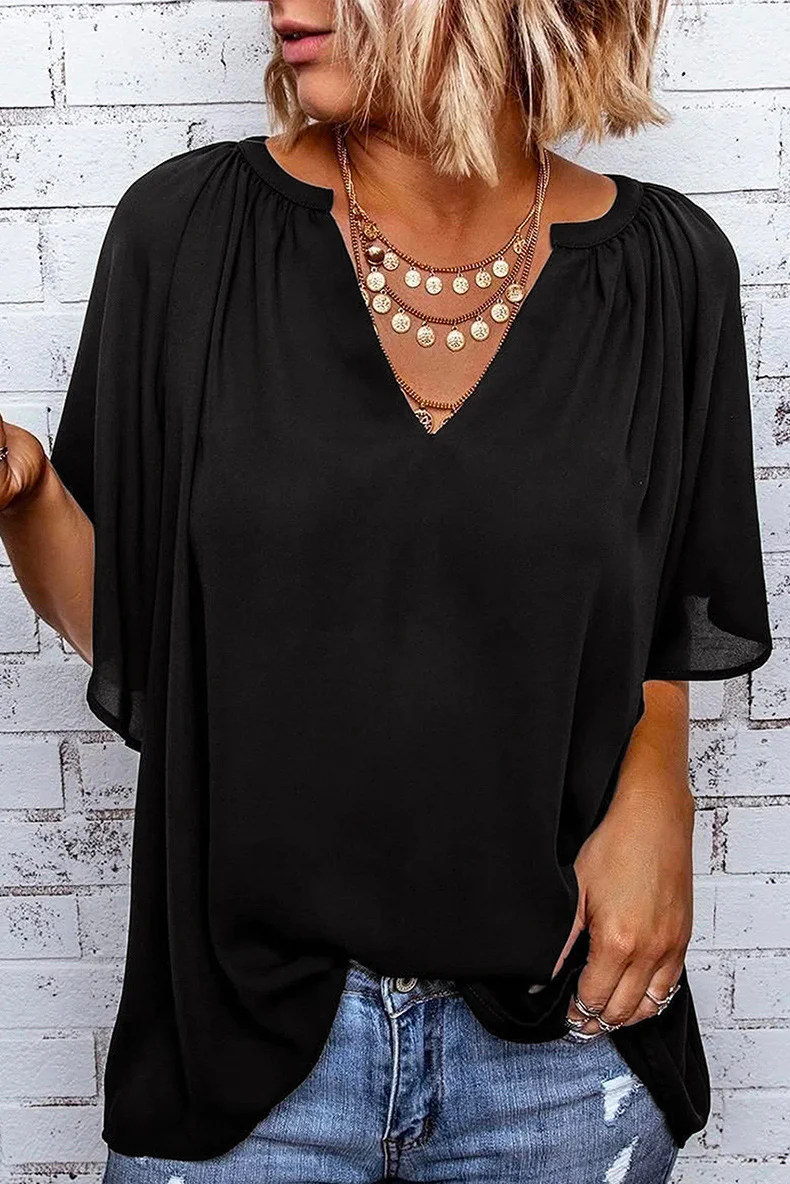 Damen Fließendes Blusenshirt mit ballonförmigen Ärmeln und elastischem Saum Heidi-Mode - Image 6