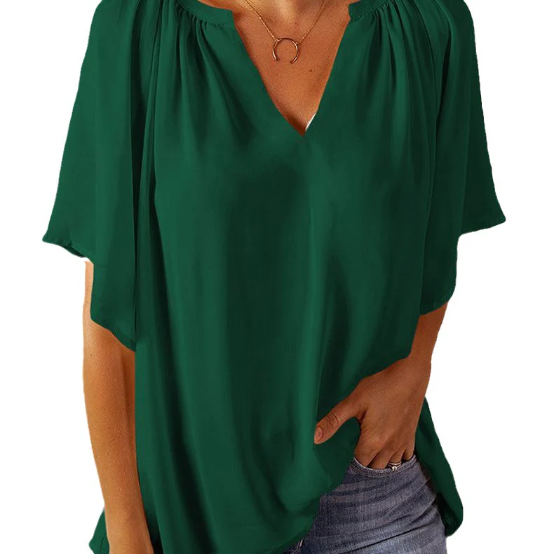 Damen Fließendes Blusenshirt mit ballonförmigen Ärmeln und elastischem Saum Heidi-Mode - Image 7
