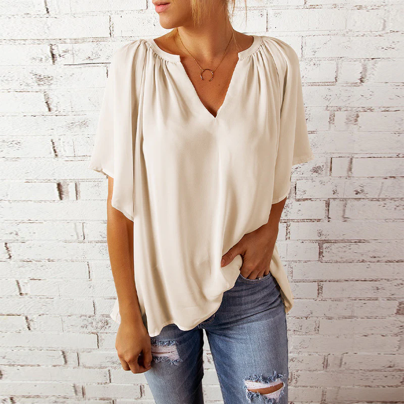 Damen Fließendes Blusenshirt mit ballonförmigen Ärmeln und elastischem Saum Heidi-Mode - Image 9