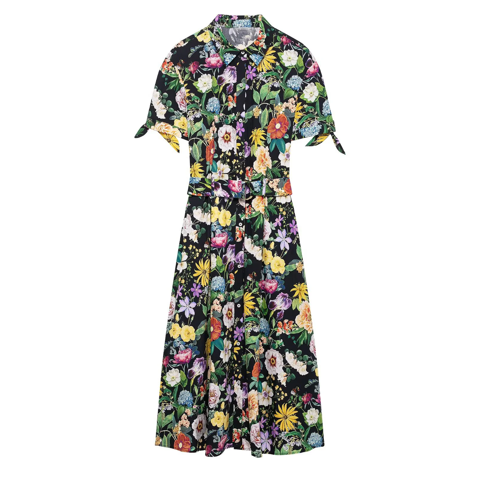 Damen florales Midikleid mit elegantem Kragen und Taillengürtel Heidi-Mode - Image 4