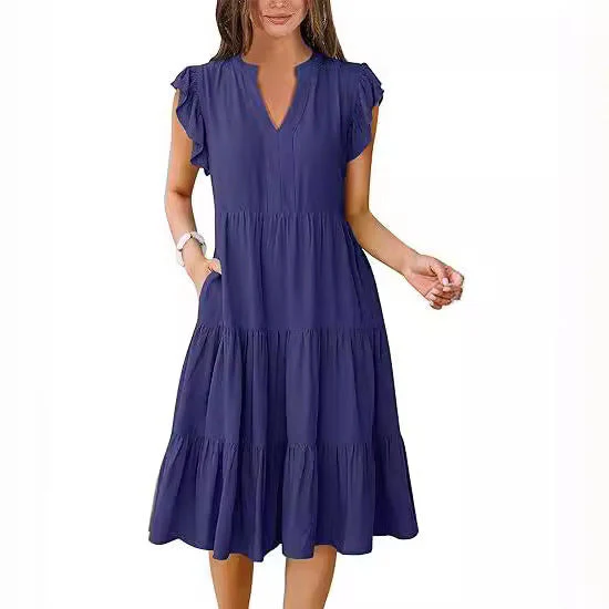 Damen Freizeit-Maxikleid mit Überraschenden Rüschendetails und Praktischen Taschen Heidi-Mode - Image 3