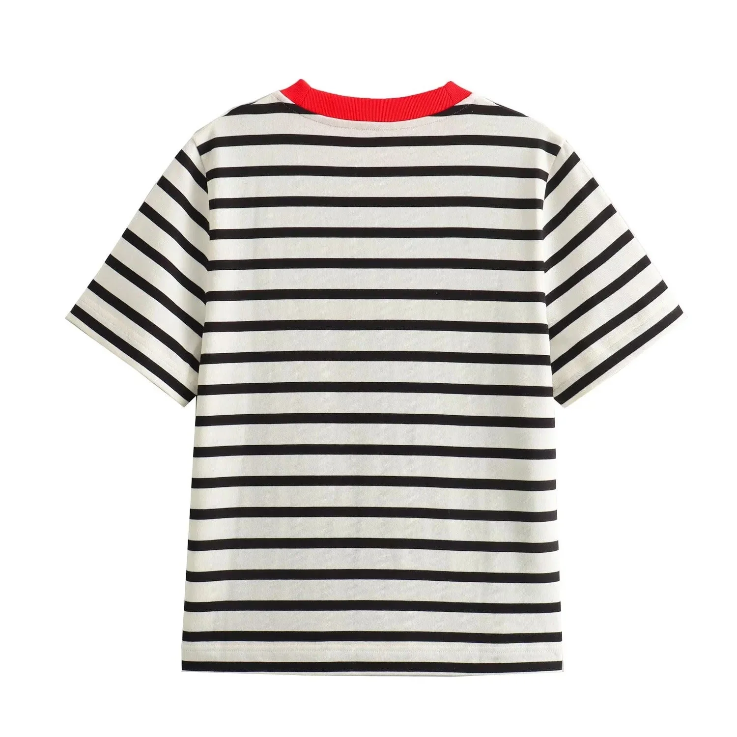 Damen Freizeit T-Shirt mit Kontrastierendem Kragen und Lässigem Streifenmuster Heidi-Mode - Image 3