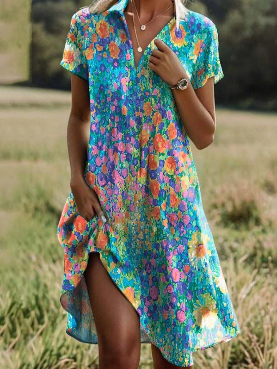 Damen Freizeitkleid mit floralem Design und asymmetrischem Schnitt Heidi-Mode - Image 6