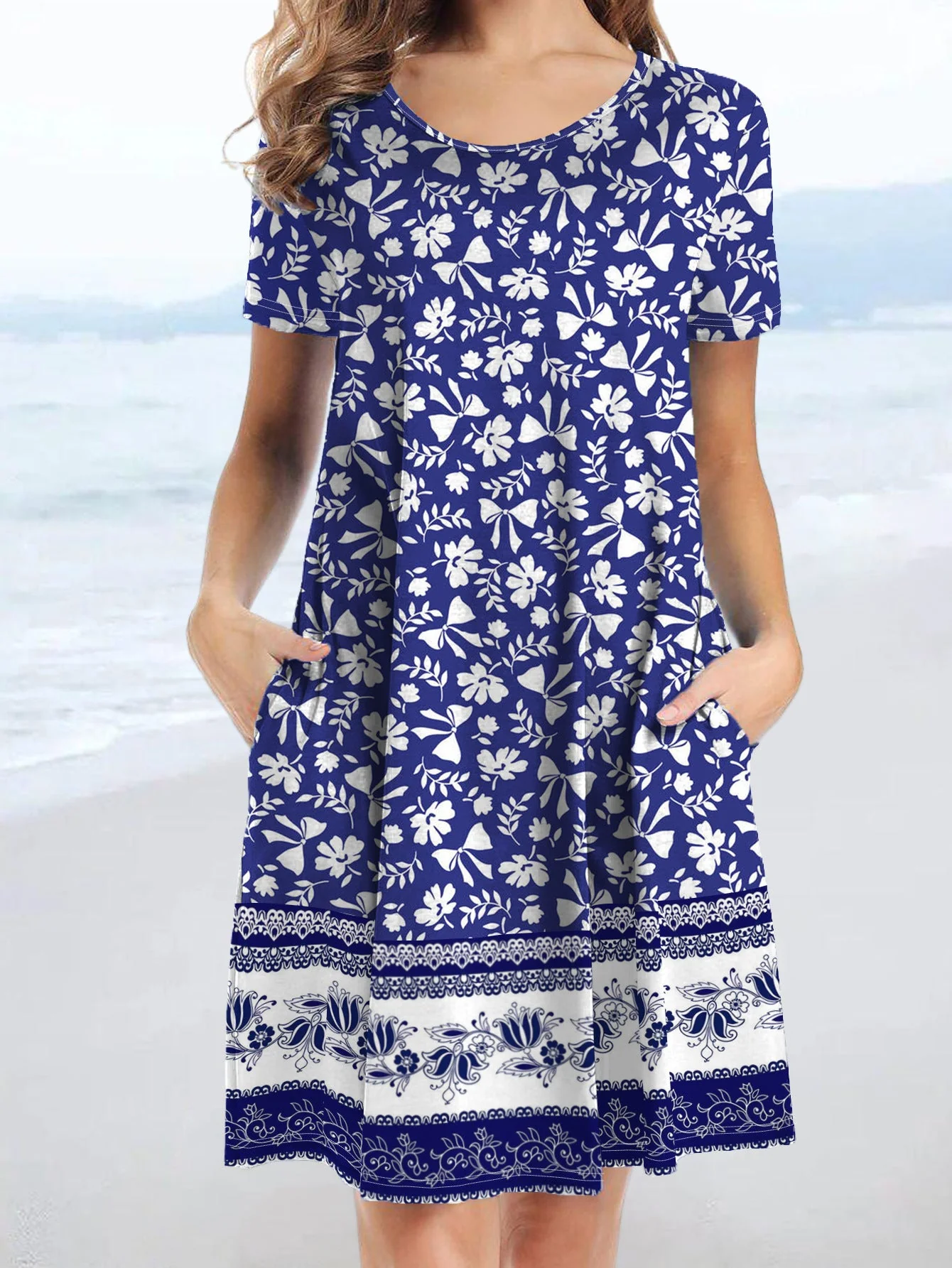 Damen Freizeitkleid mit Verspieltem Blumendruck und Praktischen Taschen Heidi-Mode - Image 6