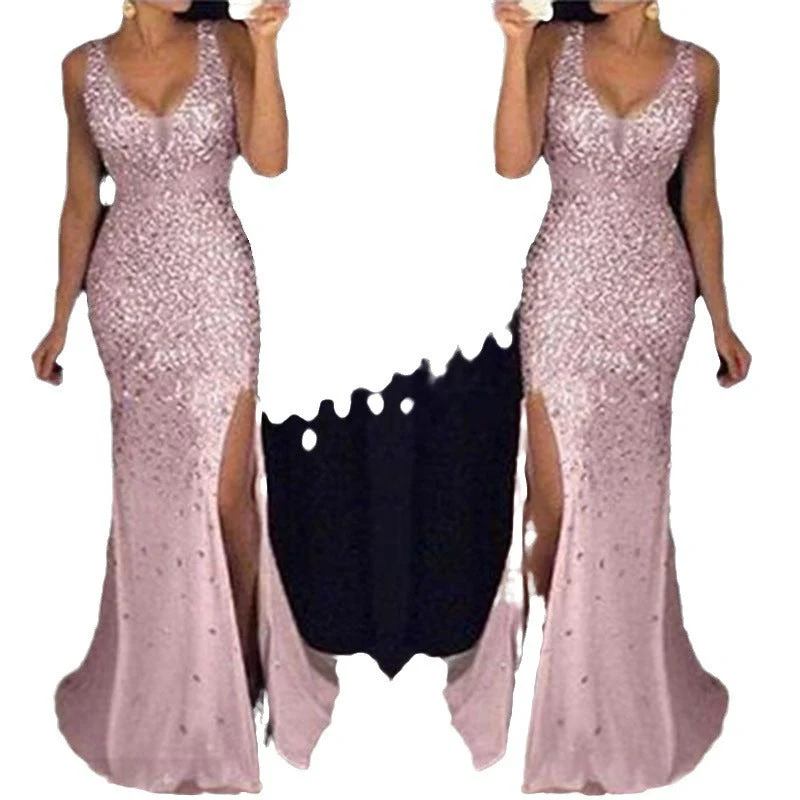 Damen Funkelndes Abendkleid mit Tiefem V-Ausschnitt und Seitlichem Schlitz Heidi-Mode - Image 5