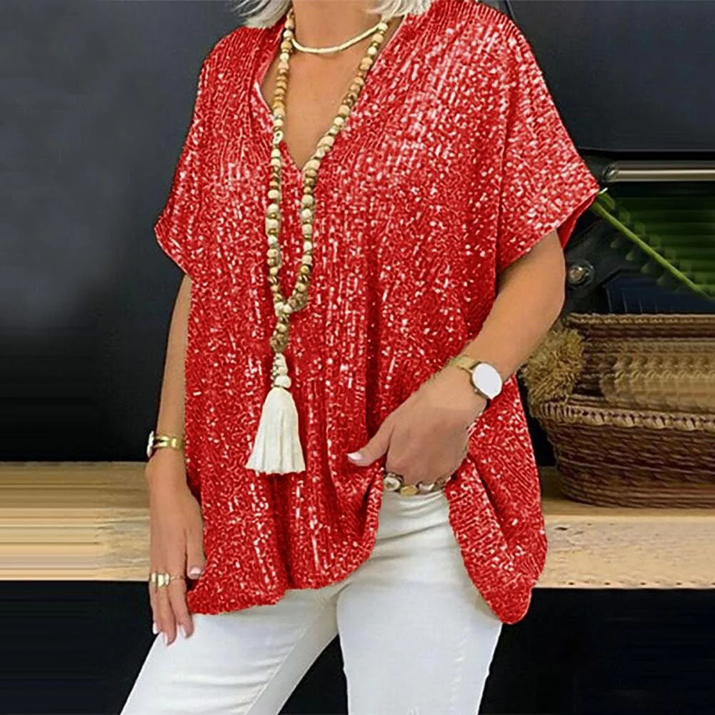 Damen Funkelndes Oberteil mit Elegantem V-Ausschnitt und Leichtem Schnitt Heidi-Mode - Image 10
