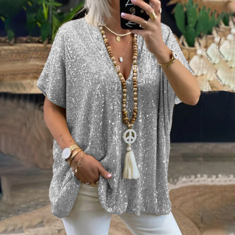 Damen Funkelndes Oberteil mit Elegantem V-Ausschnitt und Leichtem Schnitt Heidi-Mode - Image 12