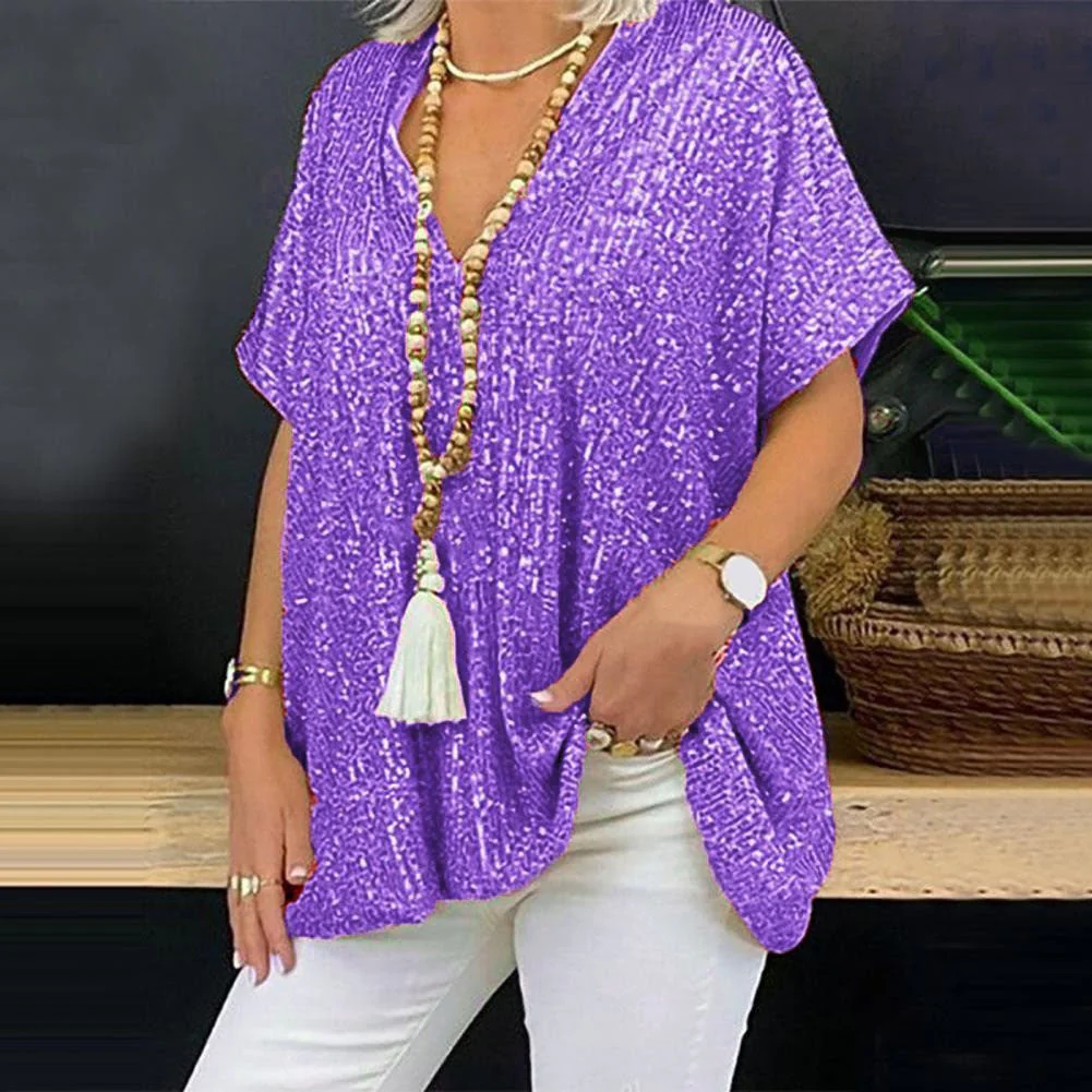 Damen Funkelndes Oberteil mit Elegantem V-Ausschnitt und Leichtem Schnitt Heidi-Mode - Image 7