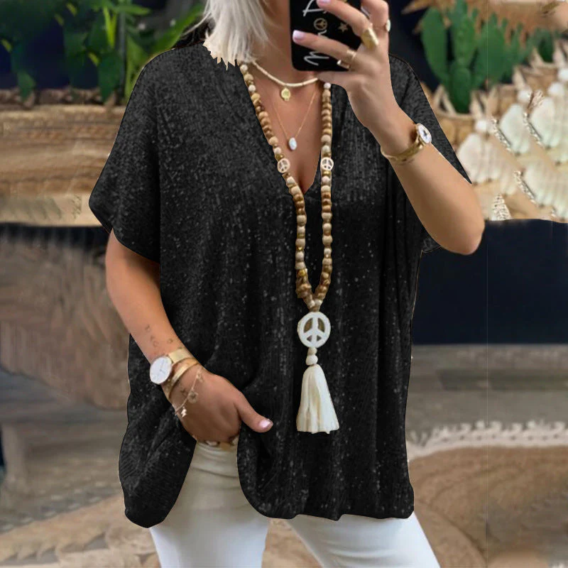 Damen Funkelndes Oberteil mit Elegantem V-Ausschnitt und Leichtem Schnitt Heidi-Mode - Image 8