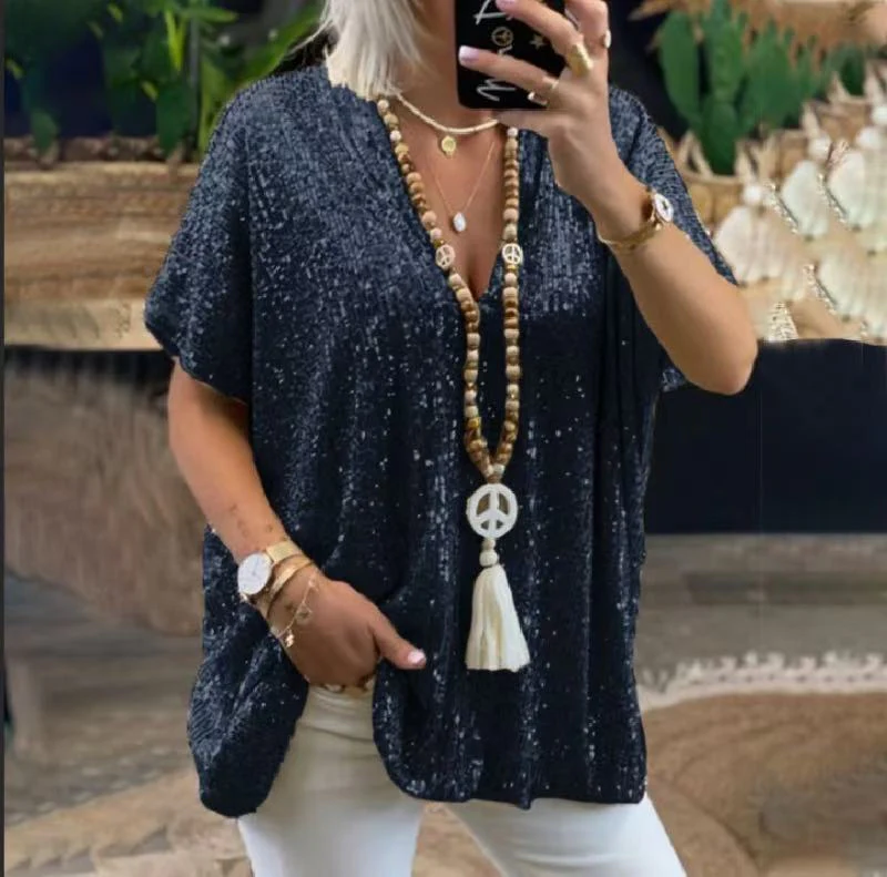 Damen Funkelndes Oberteil mit Elegantem V-Ausschnitt und Leichtem Schnitt Heidi-Mode - Image 9