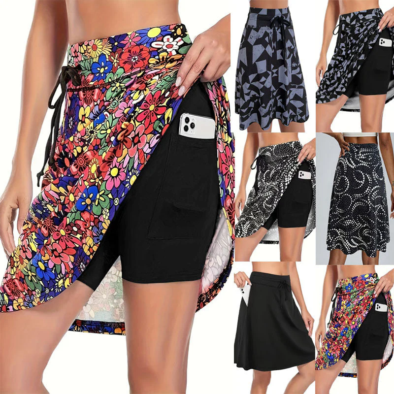 Damen Funktionelle Strandshorts mit Floralem Überwurf Heidi-Mode
