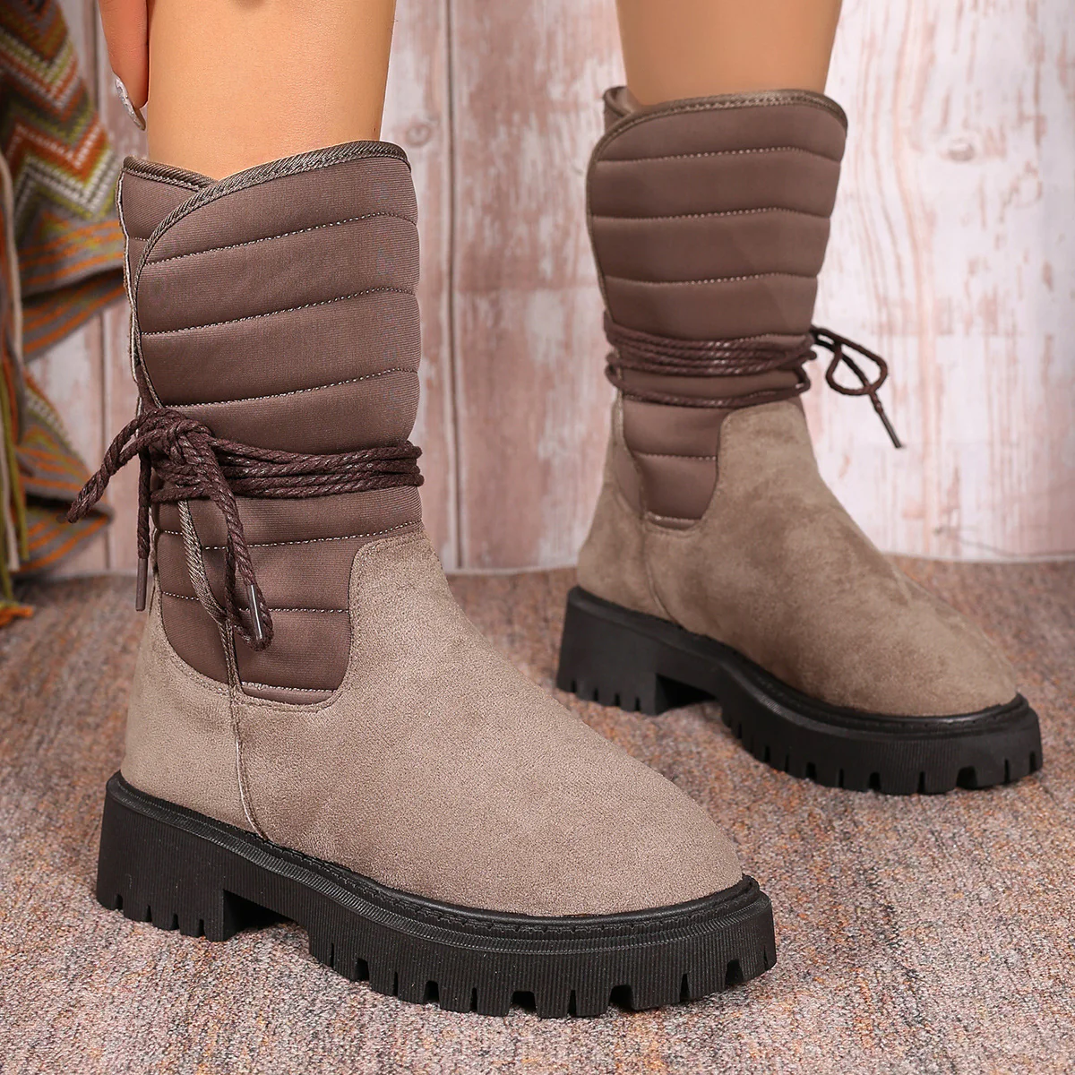 Damen gefütterte Schnürstiefel mit modischem Rüschendesign und rutschfester Sohle Heidi Mode - Image 2