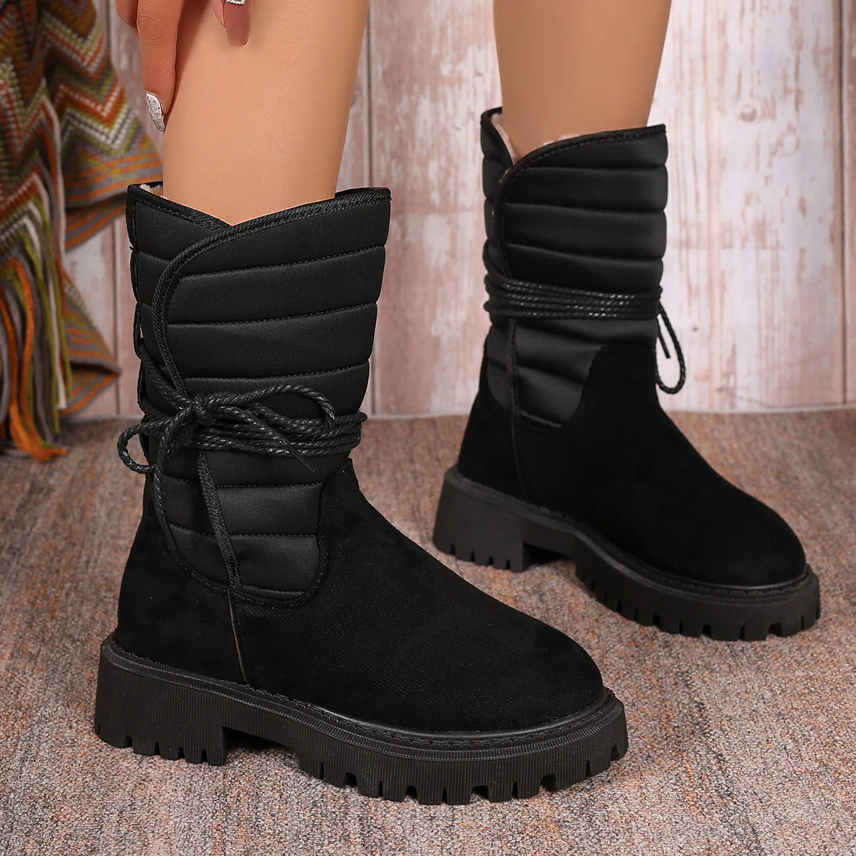Damen gefütterte Schnürstiefel mit modischem Rüschendesign und rutschfester Sohle Heidi Mode - Image 3