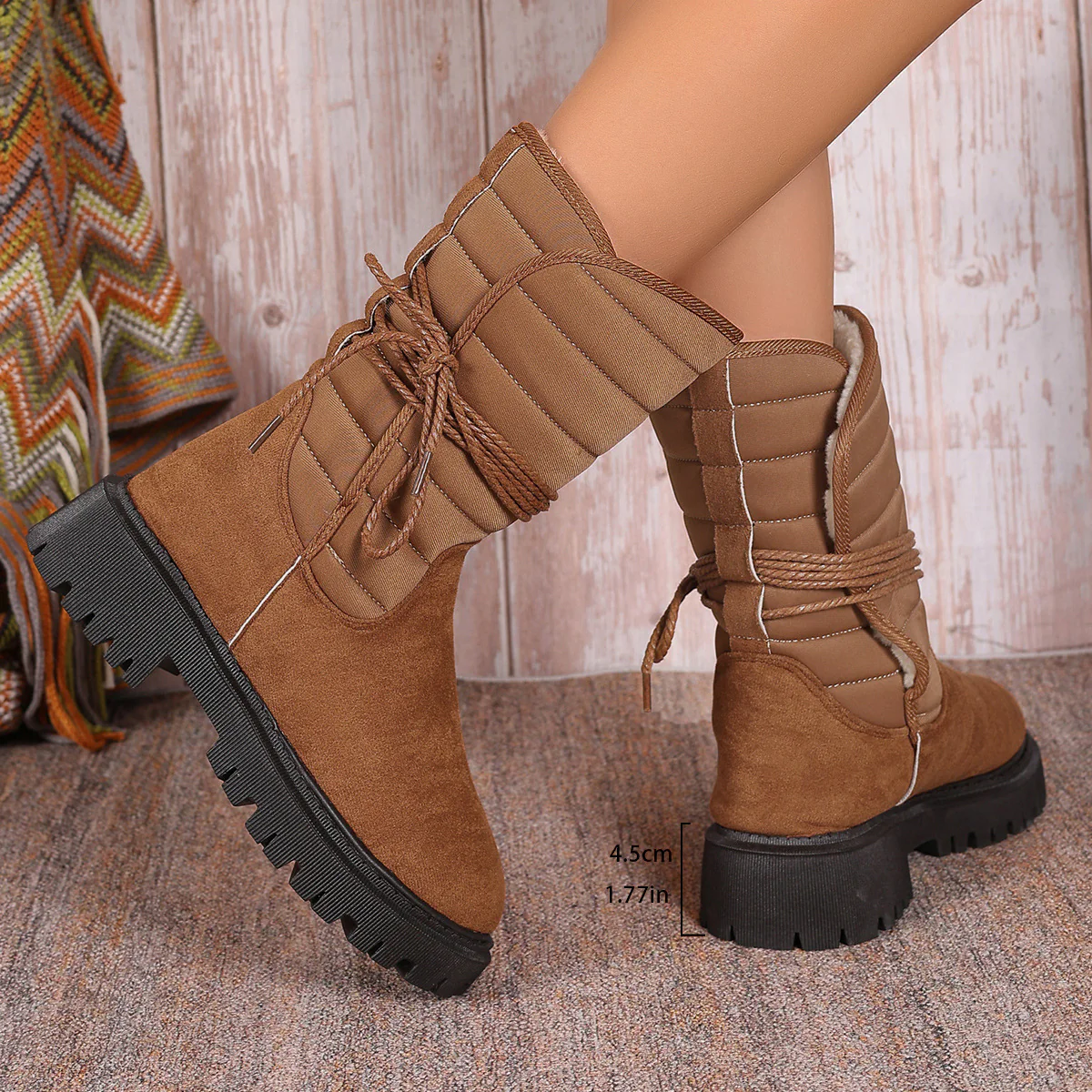 Damen gefütterte Schnürstiefel mit modischem Rüschendesign und rutschfester Sohle Heidi Mode - Image 8