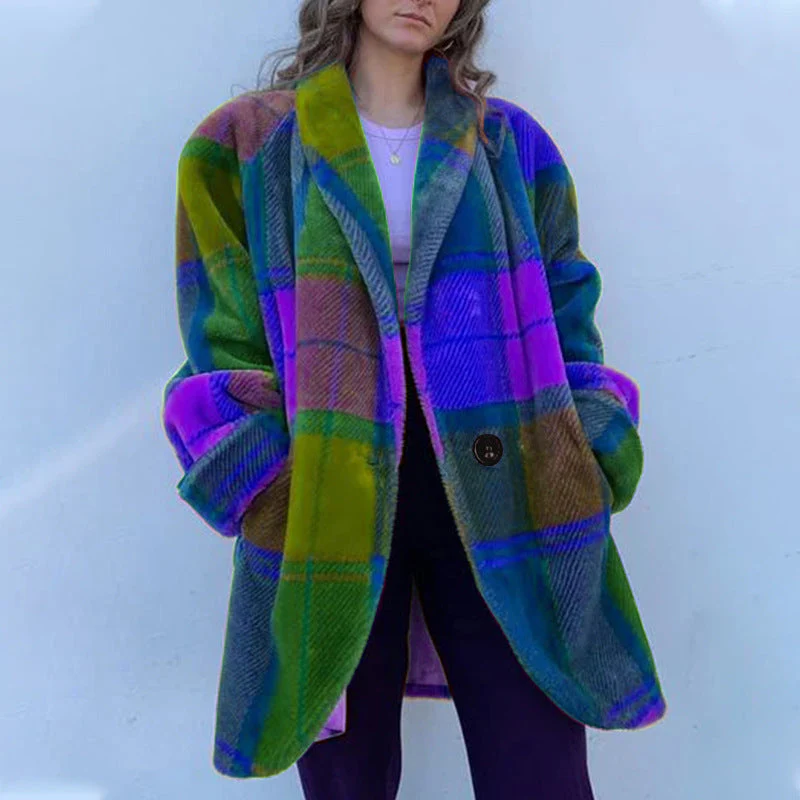 Damen Gemusterter Oversized Mantel mit Karodesign und Weichem Material Heidi-Mode - Image 4