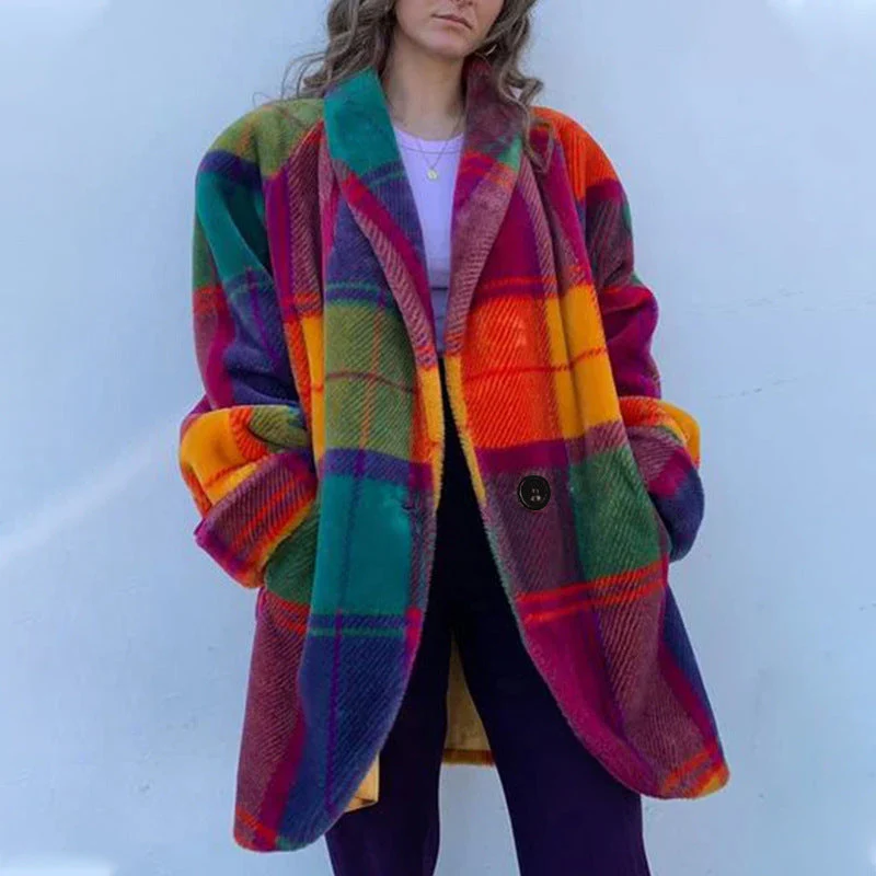 Damen Gemusterter Oversized Mantel mit Karodesign und Weichem Material Heidi-Mode - Image 7