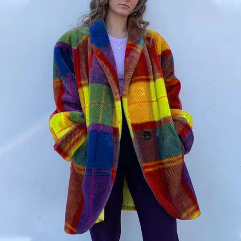 Damen Gemusterter Oversized Mantel mit Karodesign und Weichem Material Heidi-Mode - Image 8