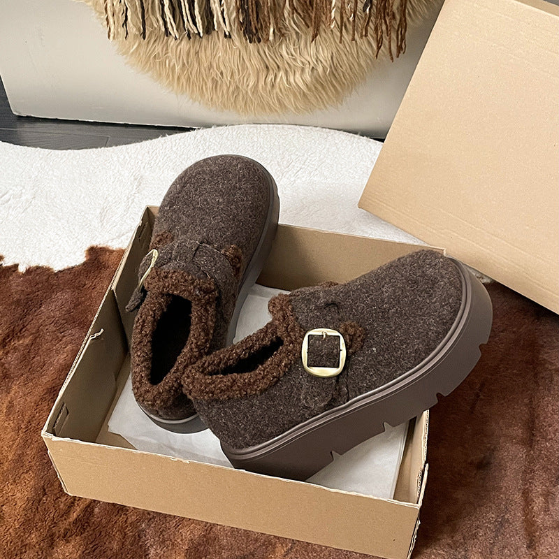 Damen gemütliche Clogs mit kuscheligem Kunstfell und modischem Schnallenverschluss Heidi Mode