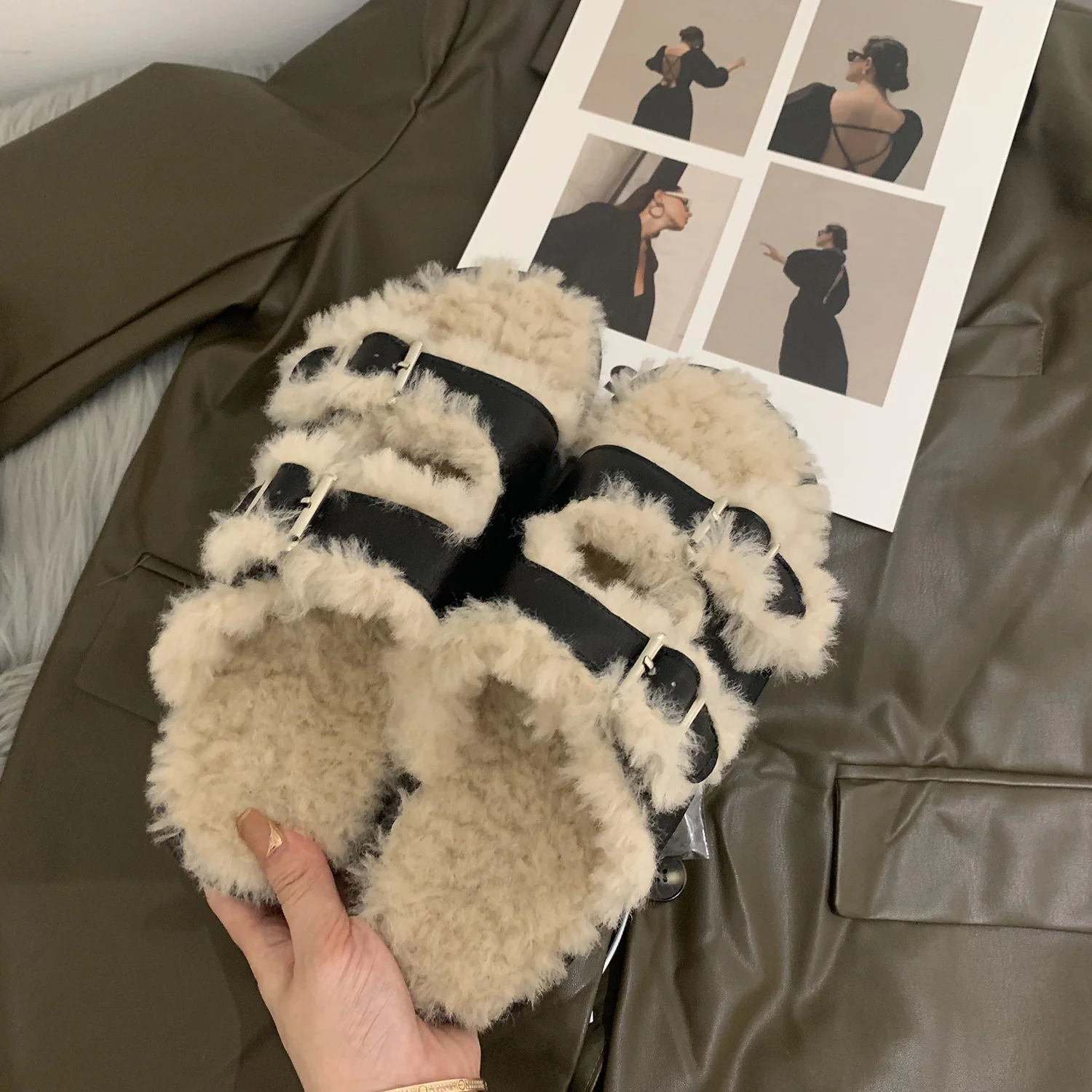 Damen Gemütliche Clogs mit verstellbaren Riemen und flauschigem Innenfutter Heidi Mode - Image 6
