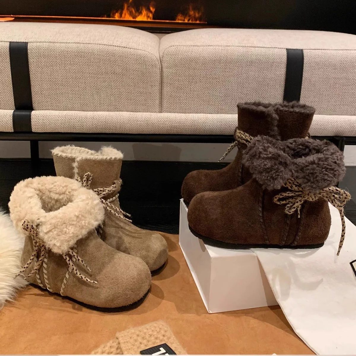 Damen gemütliche Hausschuhe mit stimmungsvollem Schnürdesign Heidi Mode